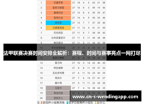 法甲联赛决赛时间安排全解析：赛程、时间与赛事亮点一网打尽